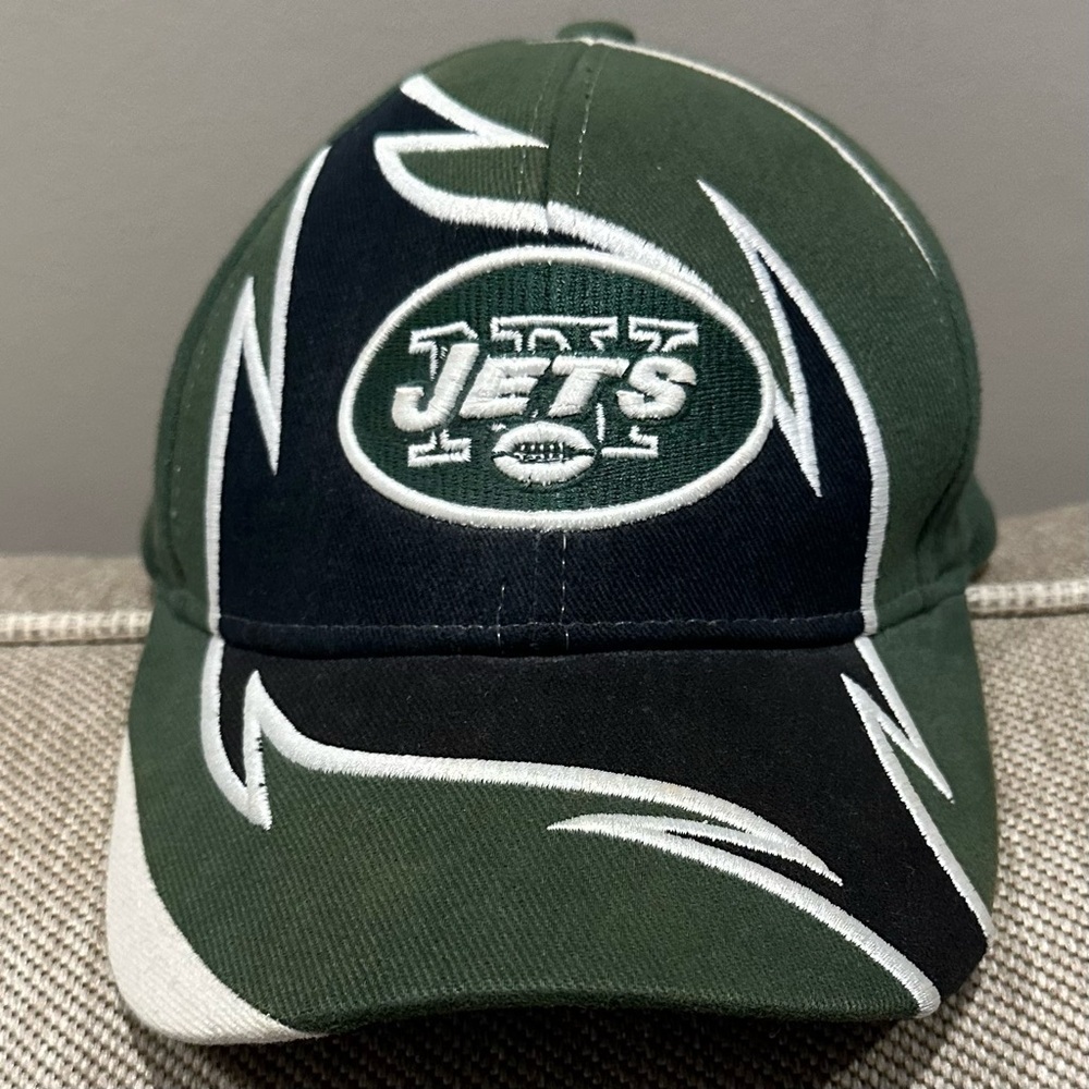 90s-inspired New York Jets Football Ball Cap Hat Green Black White NFL Reebok